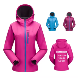 Custom Waterproof Outdoor Casual Zipper Fleece Sportswear Breathable Functional Windbreaker Soft Shell Stand Neck Women's Jacket